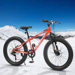 ZUN S24109 Elecony 24 Inch Fat Tire Bike Adult/Youth Full Shimano 7 Speeds Mountain Bike, Dual Disc W709P174686