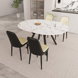 47-63" expandable circular dining tables , equipped with 4 PU fabric thick cushioned dining chairs 15629785