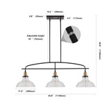 45" Industrial 3-Light Pendant Chandelier with Clear Glass Shades, Black Metal Frame, Adjustable W1340P253586