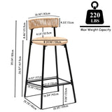 Hand Woven Bar Stools with Back Set of 2 Paper Rope Round Barstools with Footrest for Kitchen Island W1757P271587