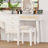 39" Retro Bohemian Style Wooden Makeup Vanity Set with Charging Plug&USB Port and Stool, Dressing N733P180011K