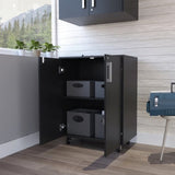 ZUN Double Door 27.5" Base Cabinet, With Casters, Two Interior Shelves and lock -Black B20092084