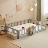 Fence Bed With Door With Board Grey Painted Pine Full Children's Bed 13643984