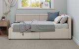 Modern Style Twin Size L Shape Corner Bed, Linen Upholstered Daybed with Two Storage Drawers,Beige N701P263819B
