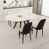 47-63" expandable circular dining tables , equipped with 4 PU fabric thick cushioned dining chairs 15629785