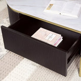 Gorgeous Dark Walnut Finish 1pc End Table White Faux Marble Top Living Room Table Open Bottom Shelve B011P184955