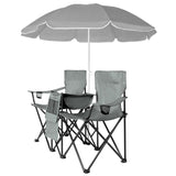 Portable Outdoor 2-Seat Folding Chair with Removable Sun Umbrella Grey 17431575