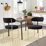 ZUN Boucle Upholstered Dining Chairs with Curved Backrest & Gold Metal Legs Set of 2, Black W2740P214382