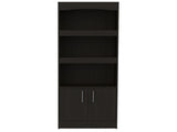 Bookcase, Three Shelves, Double Door Cabinet, Metal Hardware, Black B097132973