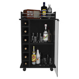 Dukat Bar Cart,Two Shelves, Six Built-in Wine Rack, Four Casters -Black B20091846