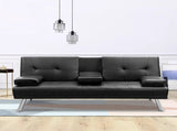 MEGA Futon Sofa Bed, Modern Faux Leather Convertible Folding Lounge Sofa for Living Room with 2 Cup W97543712