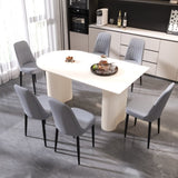 63 "medieval modern cream style MDF dining table and PU dining chair set 6. Assemble Desktop and 82462106