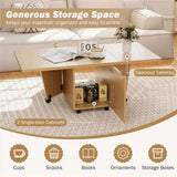48" Foldable Coffee Table Extendable Center Table With Storage Cabinets & Wheels - Oak 78605973