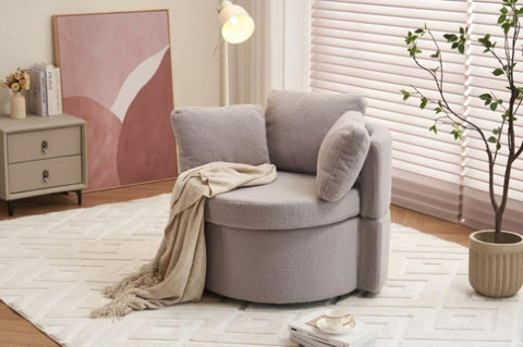 ZUN Fabric Swivel And Storage Chair With Back Cushion For Living Room,Light Gray 90733060