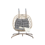 ZUN 2 Person Outdoor Rattan Hanging Chair Patio Wicker Egg Chair W874P146262