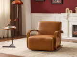 Vintage Brown Swivel Accent Chair Luxe Faux Leather, Solid Wood Armrests, Ergonomic Comfort 79132535