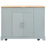 K&K Fluted Kitchen Island with Trash Can Storage Cabinet, Power Outlet, Internal Storage Rack, N707P221571G