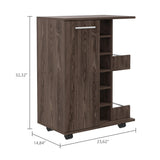 ZUN Bar Cart, Two External Shelves, Four Casters, Six Built-in Wine Rack, Single Door Cabinet -Dark B20091829