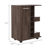Bar Cart, Two External Shelves, Four Casters, Six Built-in Wine Rack, Single Door Cabinet -Dark B20091829