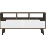 ZUN Oslo Tv Stand for TV´s up 51", Two Drawers, Four Legs, Three Open Shelves -Dark Brown / White B20092107