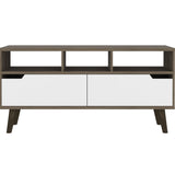 ZUN Oslo Tv Stand for TV´s up 51", Two Drawers, Four Legs, Three Open Shelves -Dark Brown / White B20092107