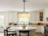 Modern 3-Light Fabric Pendant Light, Black Adjustable Drum Chandelier, Matte Black Fabric Shade W1367P460380