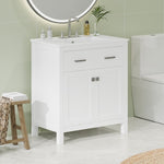 ZUN 30-inch Bathroom Vanity with Ceramic Sink, Modern White Single Bathroom Cabinet with 2 Doors and a WF324045AAK