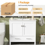 36" White Bathroom Vanity with Ceramic Sink, Soft-Close Doors, Double Storage Shelves & Divided N729P276609K