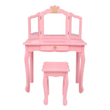 Children's Wooden Dressing Table Three-Sided Folding Mirror Dressing Table Chair Single Drawer Pink 80607210
