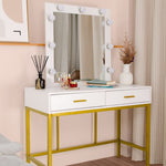 ZUN Single Mirror With 2 Drawers And Light Bulbs, Steel Frame Dressing Table White 06352762