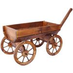 ZUN Wood Wagon Flower Planter Pot Stand W/Wheels Home Garden Outdoor Decor W465P180333