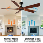 ZUN 60 in. Farmhouse Walnut Wood Ceiling Fan with Remote Control,without Light W1367141065