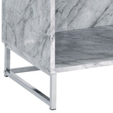 White Printed Faux Marble and Chrome Accent Table B062P181410