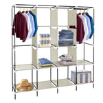 ZUN 67" Clothes Closet Portable Wardrobe Clothes Storage Rack 12 Shelves 4 Side Pockets Beige 19252473