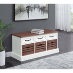 ZUN Brown and White 3-Drawer Storage Bench B062P153578