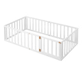 ZUN Twin Size Wood Floor Bed Frame with Fence and Door, White 21437827