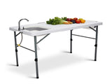 50" Folding Fish Cleaning Table with Sink, Bi-Folding Portable Camping Sink Station with Drain Hose, 37035974