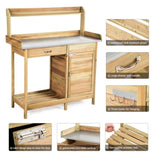 Solid Wood Garden Potting Bench Large Metal Tabletop, Big Drawer, Removable Shelf, 3 Hooks 64506155