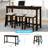 ZUN TOPMAX 4 Pieces Counter Height Table with Fabric Padded Stools, Rustic Bar Dining Set with Socket, WF326001AAD