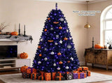 6 FT Black Pre-Lit Christmas Tree with Purple LED Lights, 680 Branch Tips, Gothic Halloween Holiday 65086191