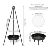 Campfire Tripod Grill, Adjustable Height BBQ Grill Grate with Fire Bowl for Outdoor Camping BBQ, 31851338