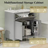 30" Bathroom Vanity with Ceramic Sink, Modern Gray Single Bathroom Cabinet with 2 Doors and a Shelf, N729P263155E
