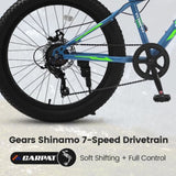 ZUN S24109 Elecony 24 Inch Fat Tire Bike Adult/Youth Full Shimano 7 Speeds Mountain Bike, Dual Disc W709P174687