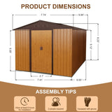 ZUN 10ft x 8ft Outdoor Metal Storage Shed with Metal Floor Base,Coffee 57249037