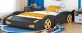 Full Size Race Car-Shaped Platform Bed with Wheels and Storage, BlackYellow WF305760AAB