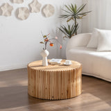 ZUN 31.5" Retro Fashion Style Cylindrical Coffee Table with Vertical Texture Relief Design,Suitable for W757P183279