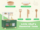 Green Kids Play Kitchen with Realistic Faucet & Ice Dispenser, Anti-Tipping Pretend Cooking Set for 02084260