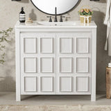 36 " Bathroom Vanity Organizer with Ceramic Sink, Set Bathroom Storage Cabinet,Antique White N729P255666K