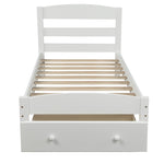 ZUN Platform Twin Bed Frame with Storage Drawer and Wood Slat Support No Box Spring Needed, White 60249448