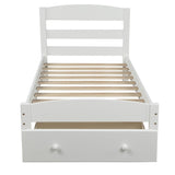 ZUN Platform Twin Bed Frame with Storage Drawer and Wood Slat Support No Box Spring Needed, White 60249448